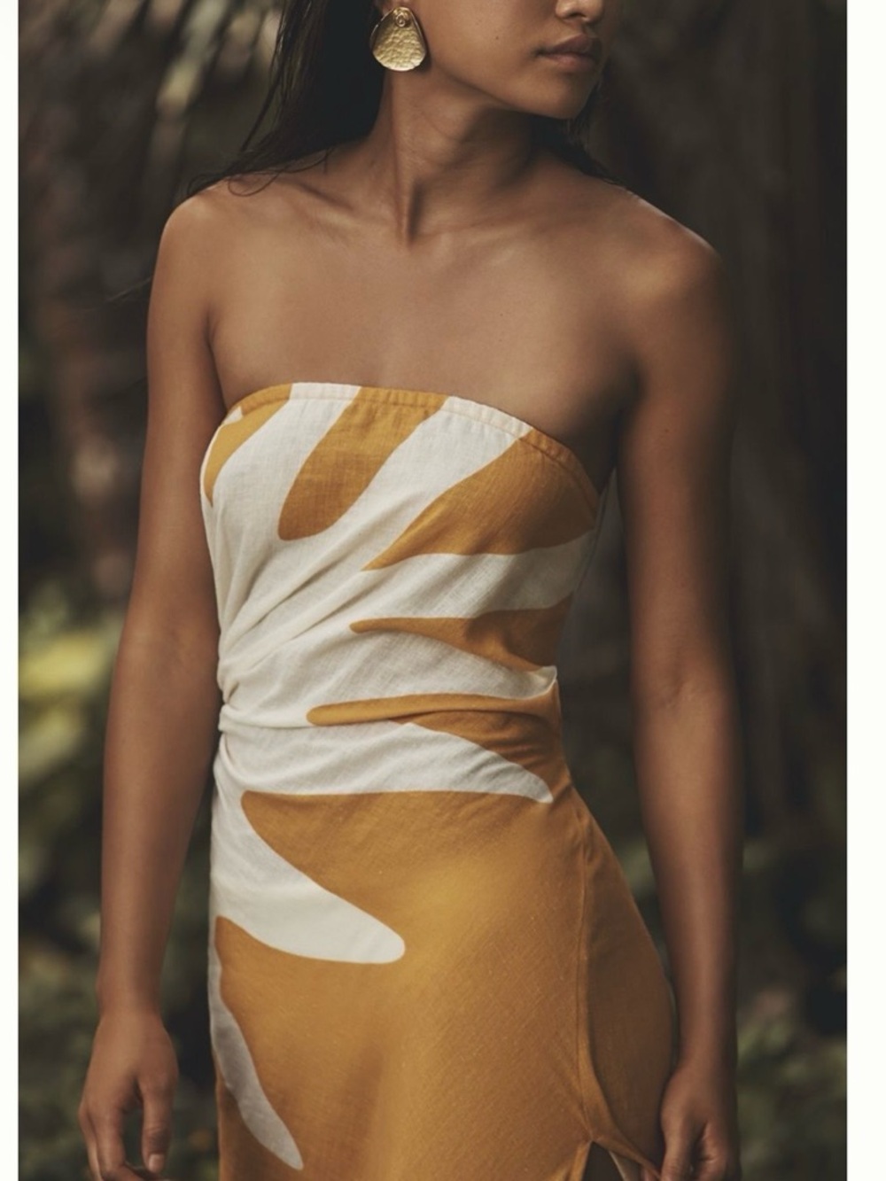 Anthropologie Celandine Strapless Cutout Maxi Dress Marigold & White Sun Print - Picture 2 of 16